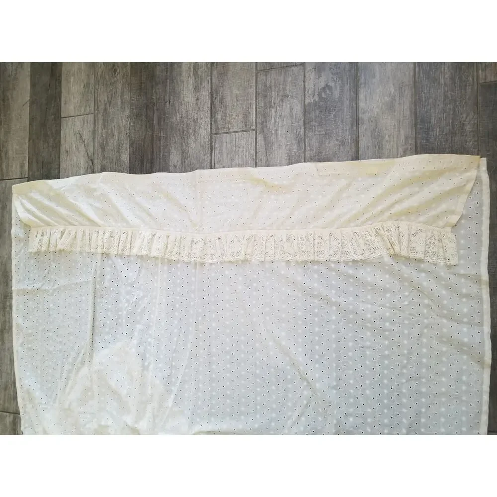 Cottage Core Fabric Shower Curtain Off White Cotton Blend Embroidered Eyelet